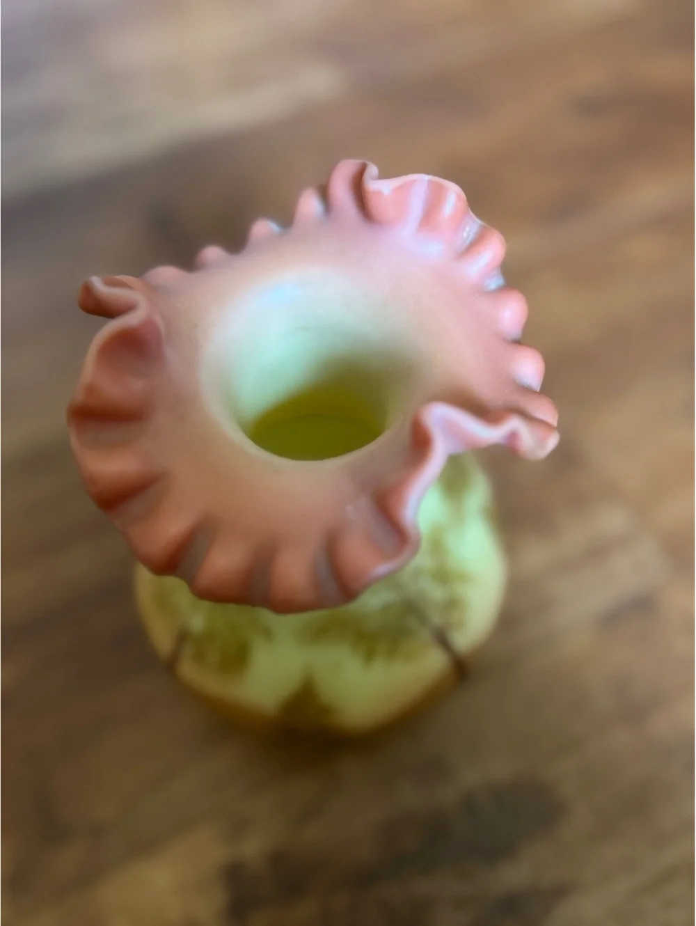 Hand-Painted Louise Piper Ruffled Top Table Vase with Landscape Design